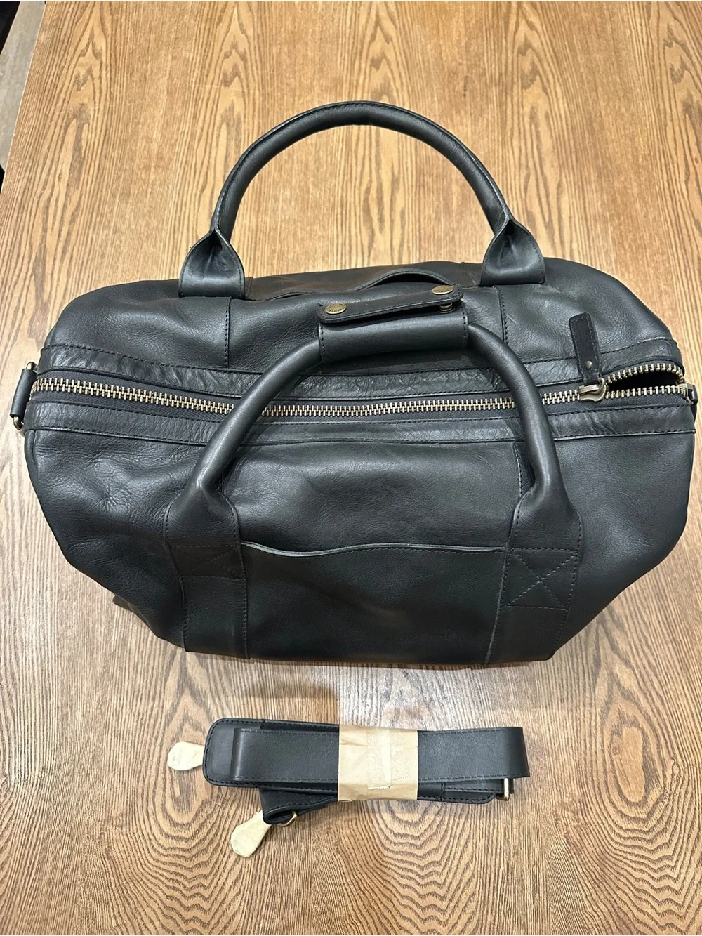 Tecovas Black Leather Duffel with Removable Shoulder Strap